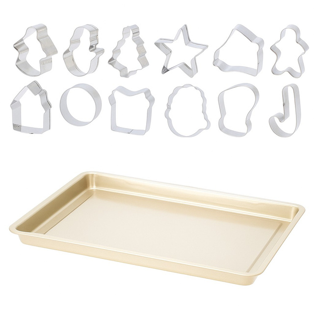 Forme pentru turtă dulce FJOLI, 13 forme de tăiat + tavă din oțel cu strat antiaderent