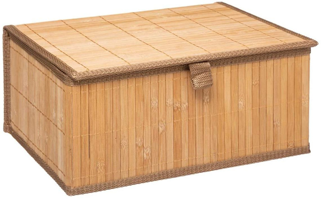 Set coșuri cu capac, bambus, 3 buc