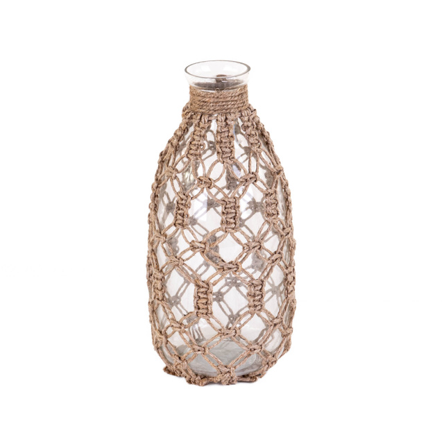 Vaza din sticla cu sfoara impletita, Ø 24 cm