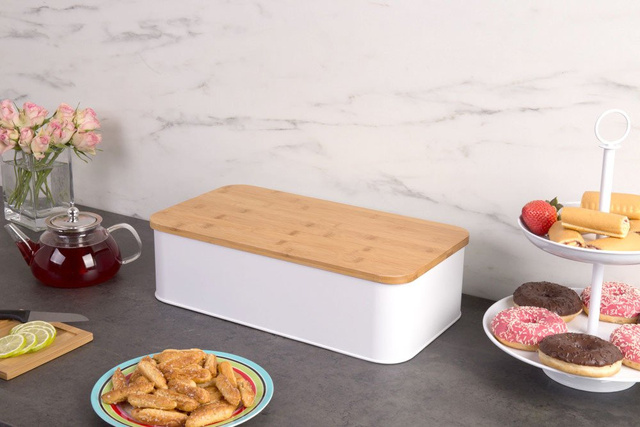 Cutie de pâine metalică cu tocător din bambus, 2 în 1, ZELLER