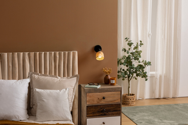 Aplice de perete LIO cu abajur din bambus împletit, Ø 10 cm