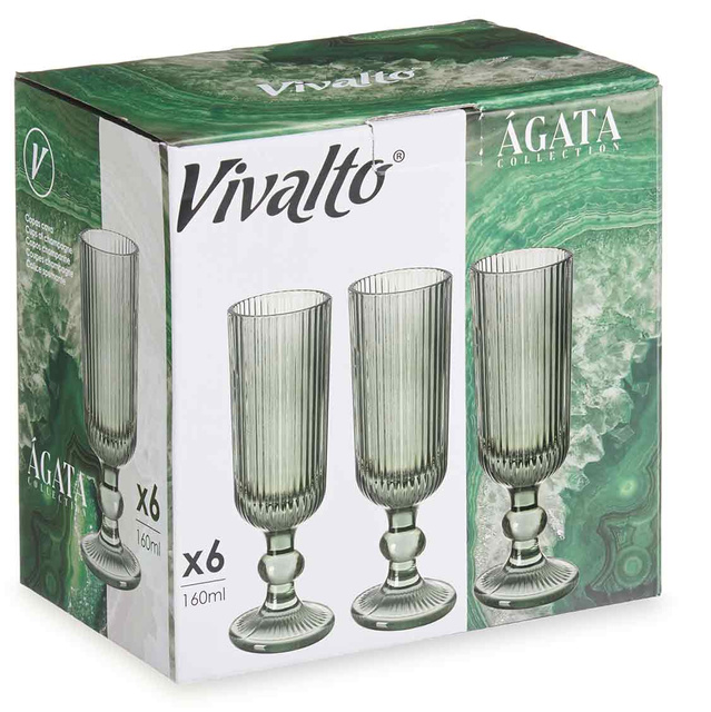 Pahare de sampanie LINES din sticla canelata, set de 6, 160 ml