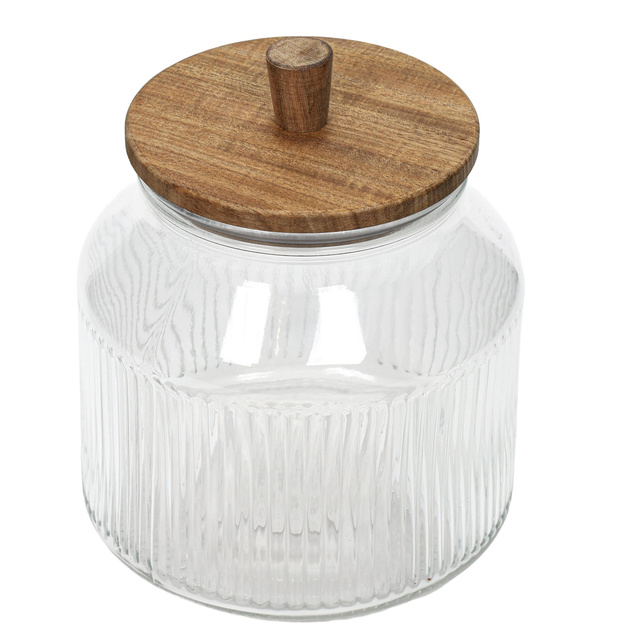 Recipient din sticlă DONO cu capac din lemn de salcâm, 2200 ml