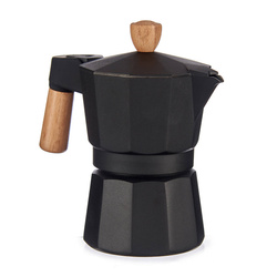 Cafetiera din aluminiu cu maner din lemn, 3 cesti