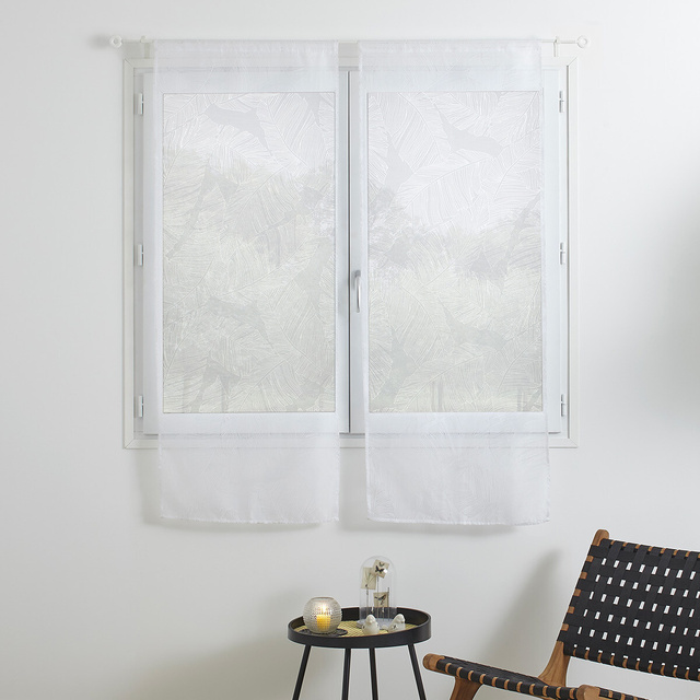 Set 2 perdele scurte, efect de in, 100% poliester, 60 x 160 cm