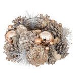 Sfesnic cu conuri de pin si globuri, auriu