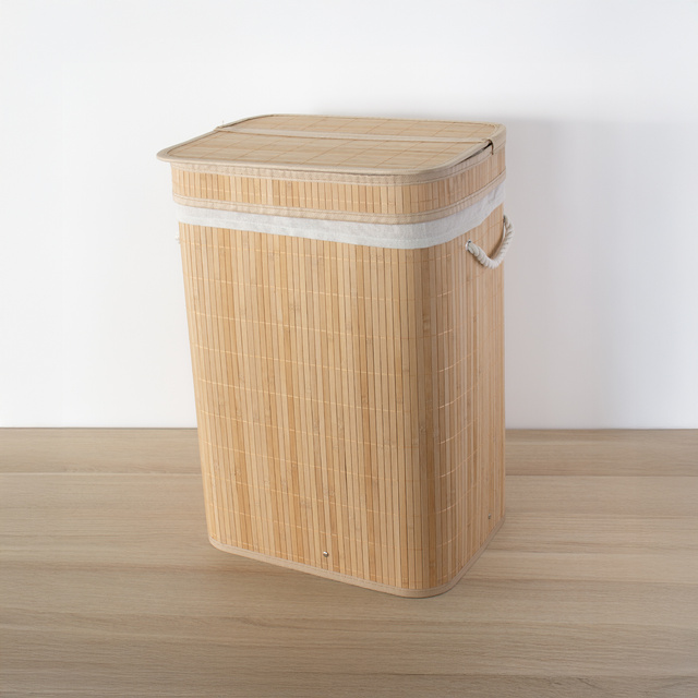 Coș de rufe din bambus cu capac, 80 l