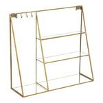 Suport bijuterii cu rafturi si carlige, din sticla, 27 cm