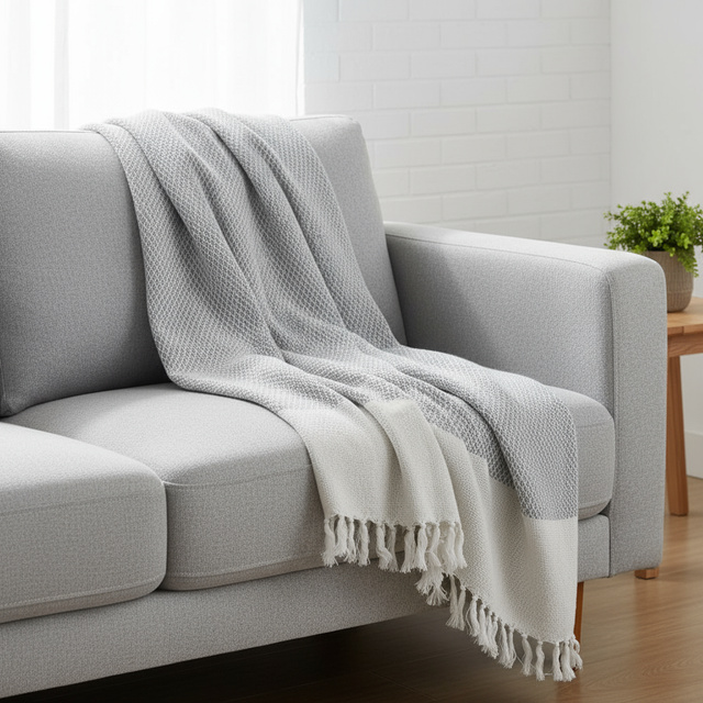 Pătură din bumbac pentru pat, 130 x 160 cm, gri