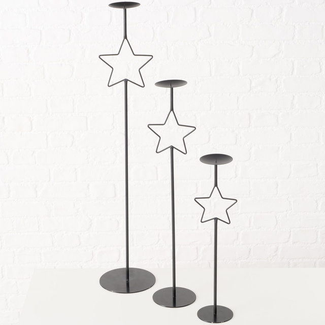 Candelabre metalice cu stea GUILA, 3 buc., înălțime 54,5 - 99,5 cm