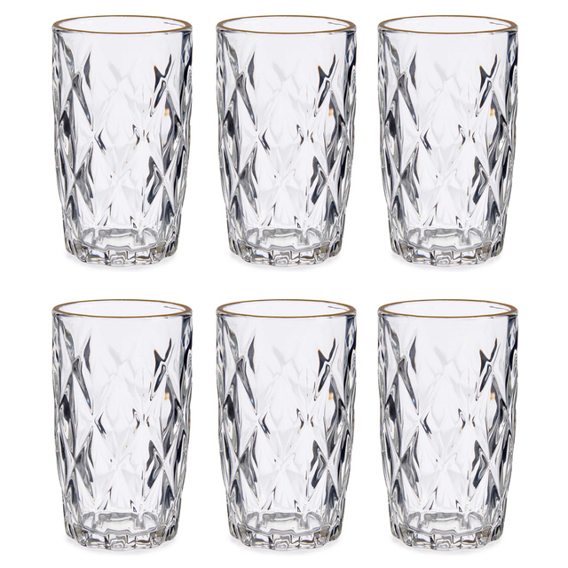 Set 6 pahare cu margine aurie, 340 ml