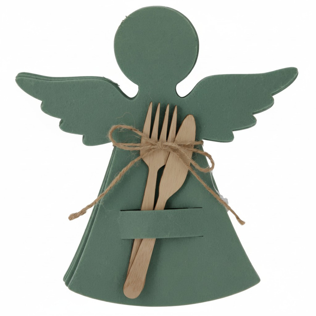 Buzunar din fetru pentru tacâmuri în formă de îngeraș, 22 x 20 cm, verde