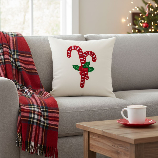 Pernă decorativă, model sărbătorii de crăciun cu holly, albă 40 x 40 cm, model 2