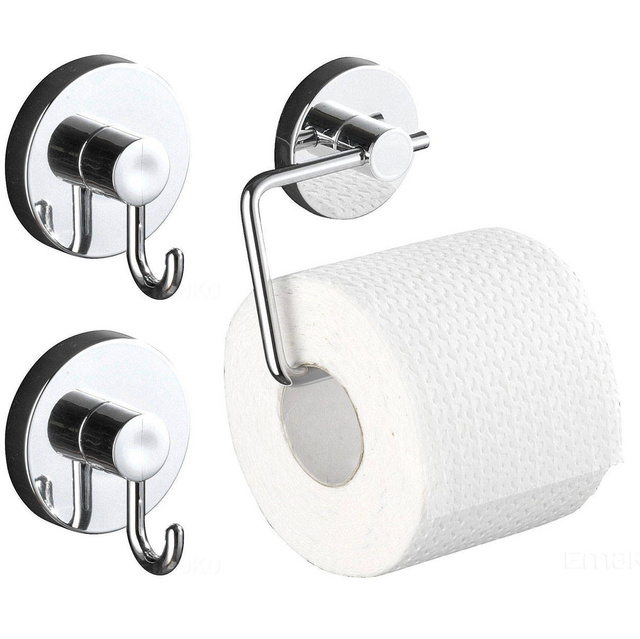 Set: Suport hârtie igienică MILAZZO, Vacuum-Loc + Două suporturi cu ventuze Vacuum-Loc, WENKO