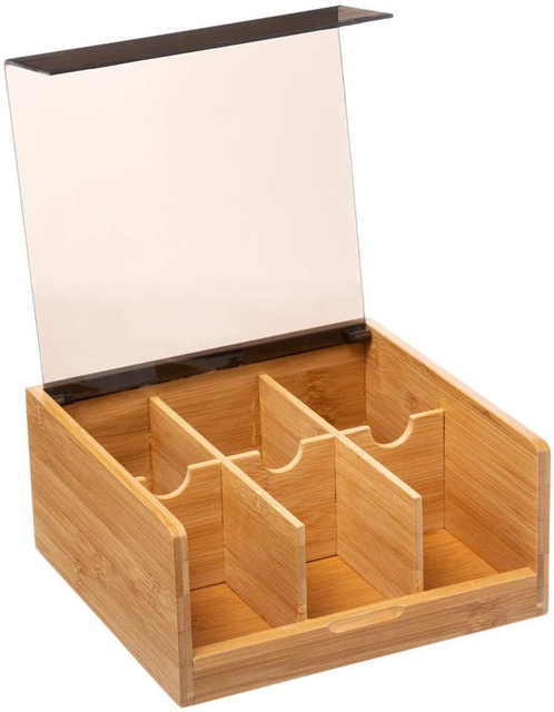 Organizator de ceai din bambus cu capac, 6 compartimente