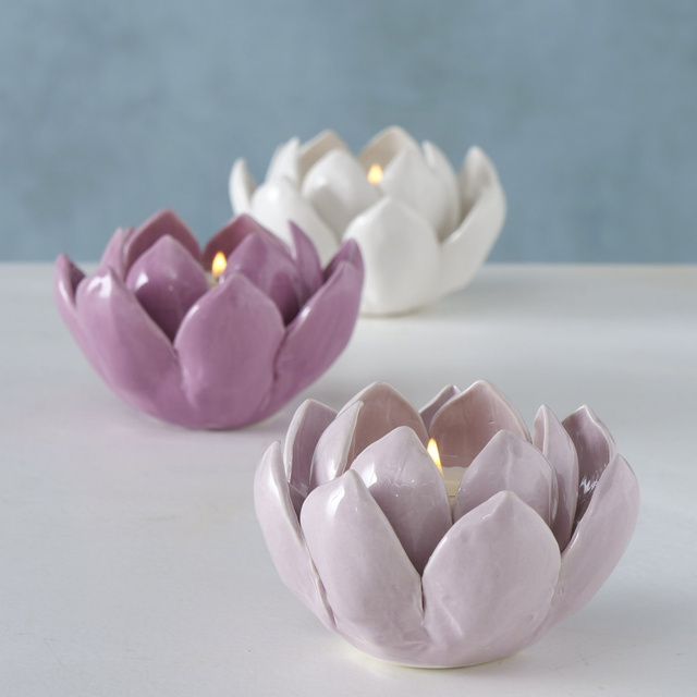 Sfeșnic din ceramică, floare, LIRIO, 8 x 10 cm