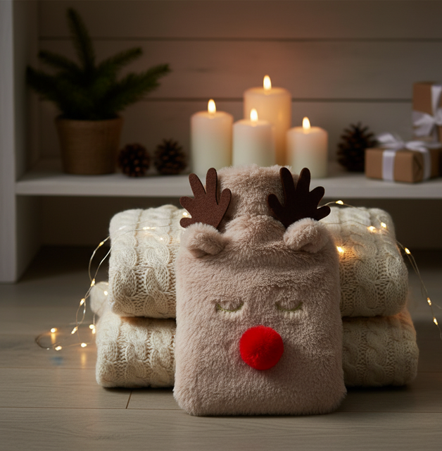 Termofor de 0,85 L cu motiv sărbătoresc, ren.