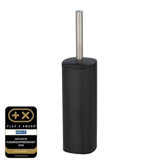 Perie de toaleta din otel vopsit ALASSIO, neagra, cu maner argintiu, Wenko