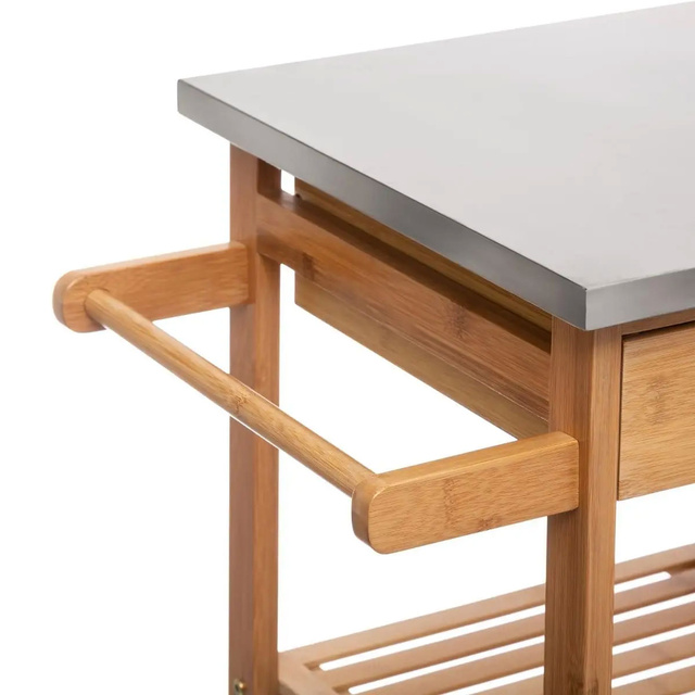 Cărucior de bucătărie din bambus pe roți, 37 x 76 x 86 cm