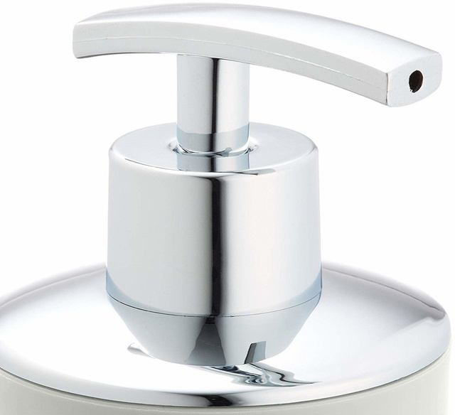 Dispenser pentru săpun lichid, recipient cu pompă cromată, alb