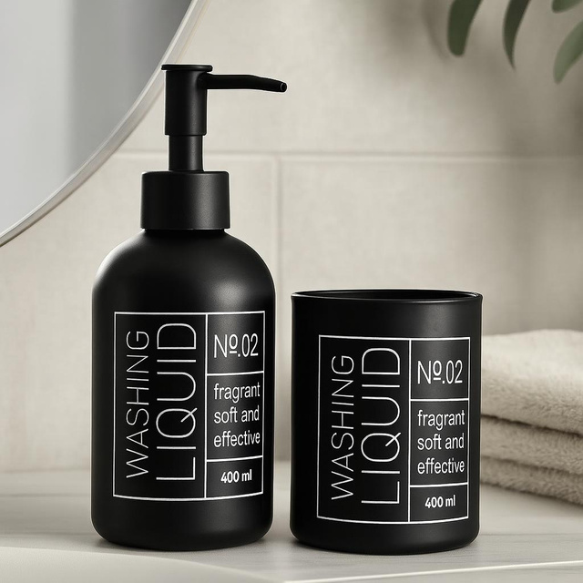 Dispenser de săpun din sticlă și suport pentru periuțe de dinți ONYX, negru