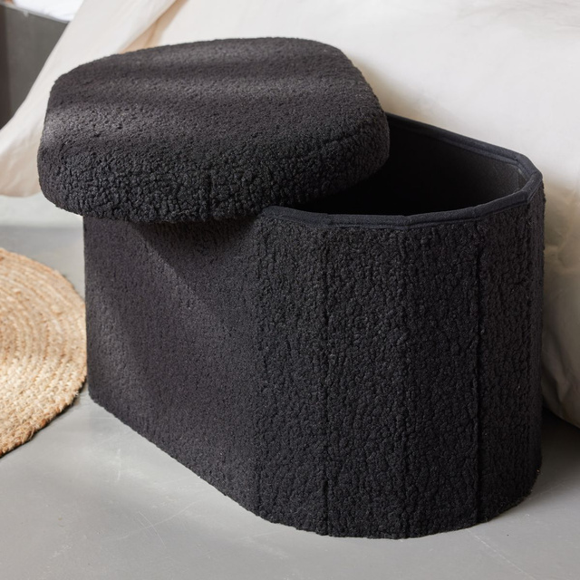 Bancă ovală pliabilă din material buclé, 72 x 39 cm, MOKA