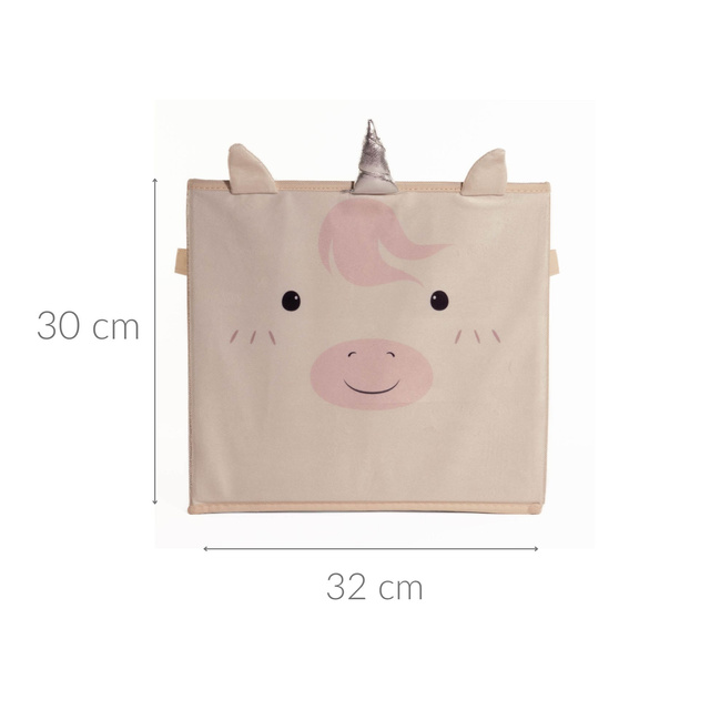 Cutie textila pentru jucarii cu unicorn cu corn si urechi, 32 x 32 x 30 cm