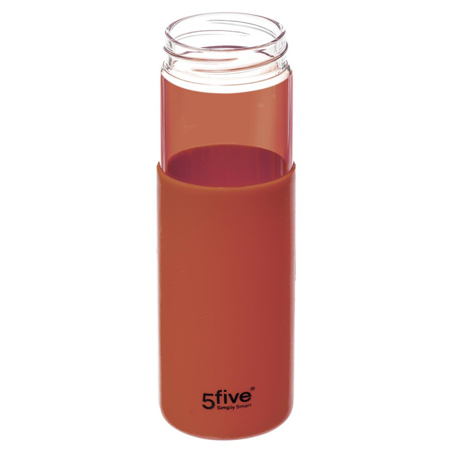 Recipient apa din sticlă cu mâner din silicon, Portocaliu, 550 ml