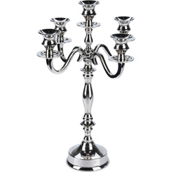 Candelabru argintiu, suport pentru 5 lumânări, 39 cm