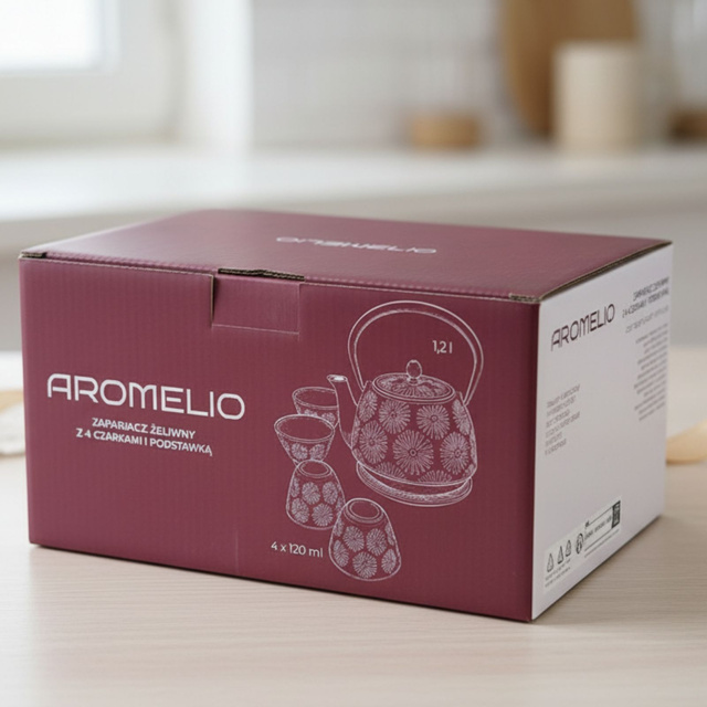 Căldare din fontă cu cești și suport KOGA, 1200 ml, albă