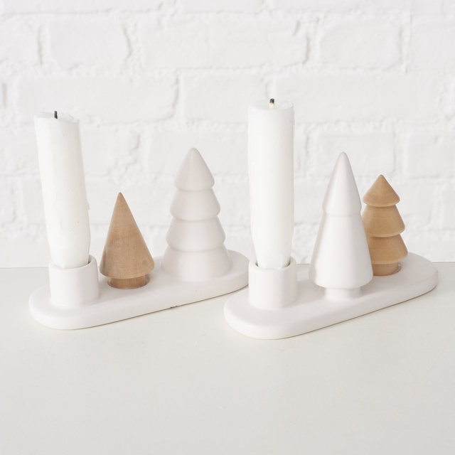 Candelabru pentru o singură lumânare NEVIA, brăduți din piatră și porțelan