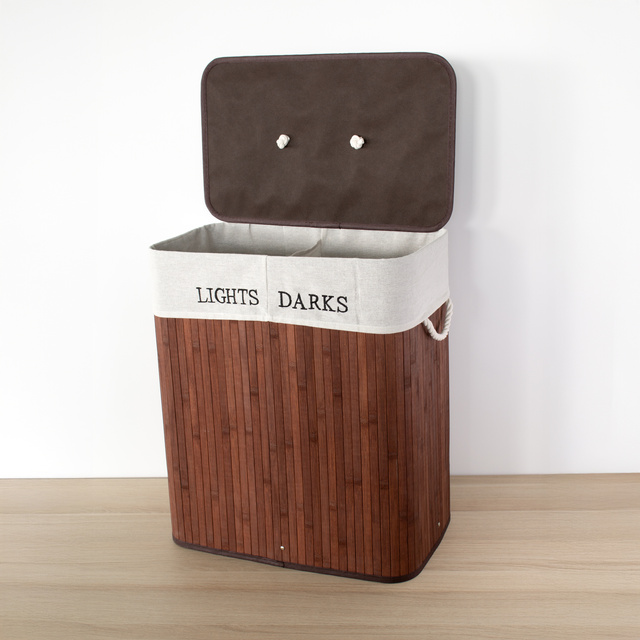 Coș de rufe cu două compartimente, cu sac detașabil, bambus, 100 l
