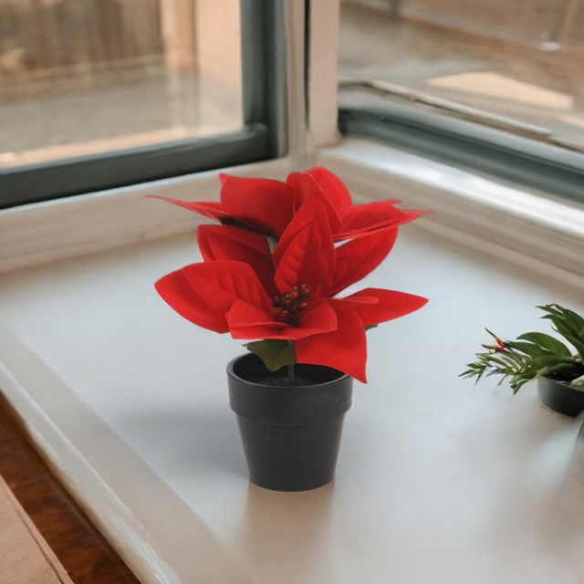 Steaua Betleemului in ghiveci, artificiala, inaltime 18 cm