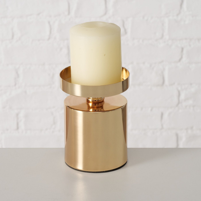 Set 3 suporturi  de lumanare  de masa,  pentru lumanari  groase Meril,  7,5 cm, auriu