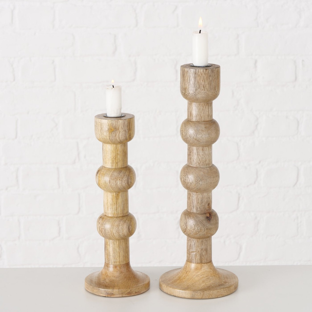 Set 2 sfeșnice din lemn sculptate Bubbles