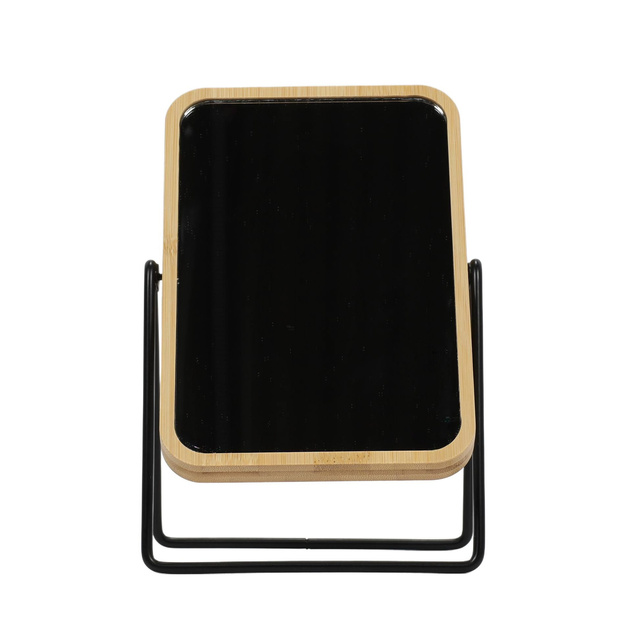 Oglindă de machiaj cu ramă din bambus, măritoare, rotativă