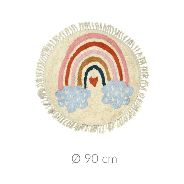 Covor rotund pentru copii Curcubeu cu franjuri, bumbac, Ø 90 cm