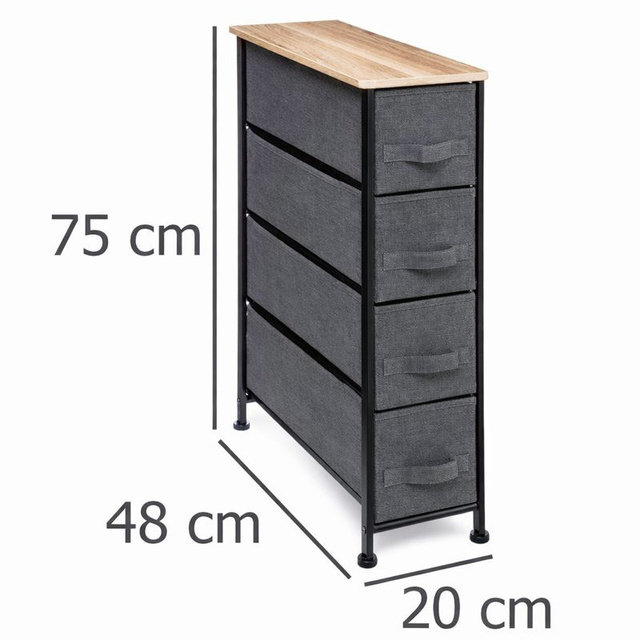 Raft de baie cu 4 sertare textile, 48x20x75 cm