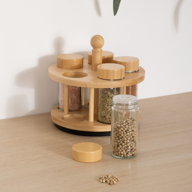 Recipient rotativ pentru condimente COZY, 4 borcane din sticlă