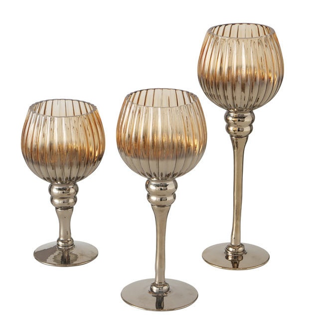 Candelabre din sticlă, cupe înalte, diferite înălțimi, 3 bucăți