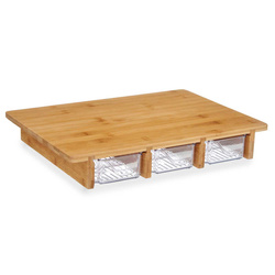 Blat de taiat din bambus cu trei recipiente, 28 x 40 x 6 cm