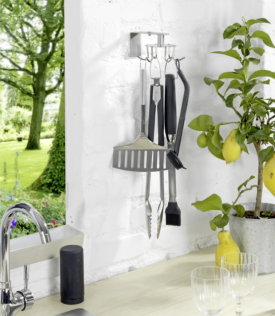 Cuier de bucatarie din inox, pivovant, 6 carlige