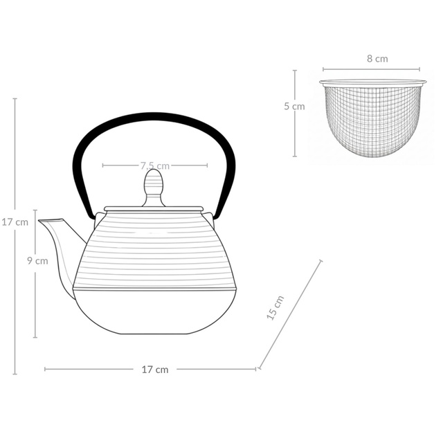 Ceainic din fontă cu infuzor YUKI, 1000 ml, negru