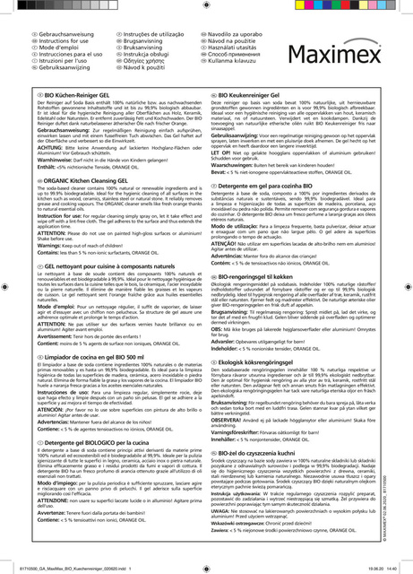 Gel curatare pentru bucatarie BIO, 99,9% biodegradabil, 500 ml