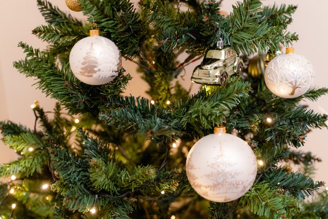 Globulet de sticlă, decor cu sclipici, Ø 8 cm