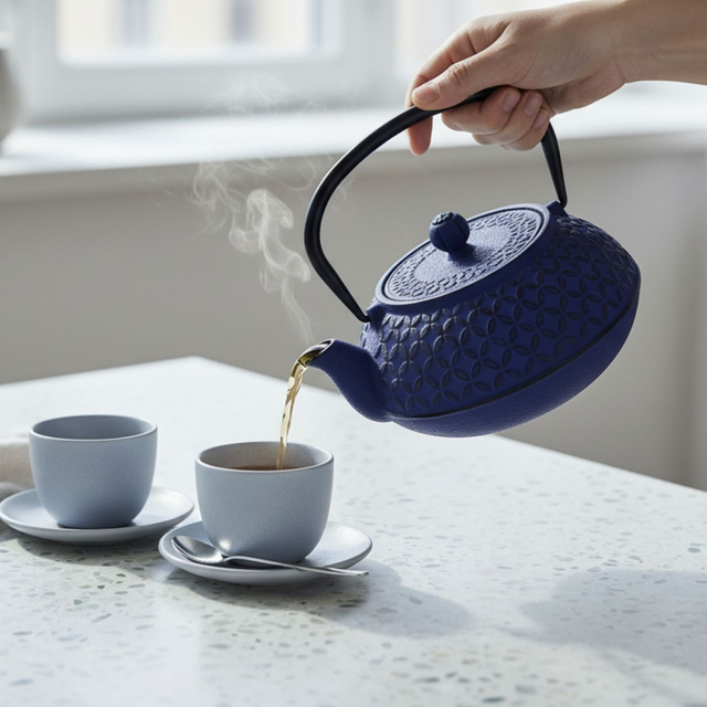 Ceainic din fontă cu infuzor SABI, 1000 ml, bleumarin