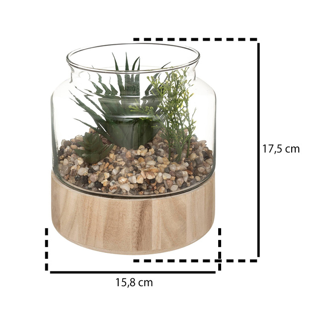 Plante artificiale, 17,5 cm înălțime, într-un terariu de sticlă pe bază