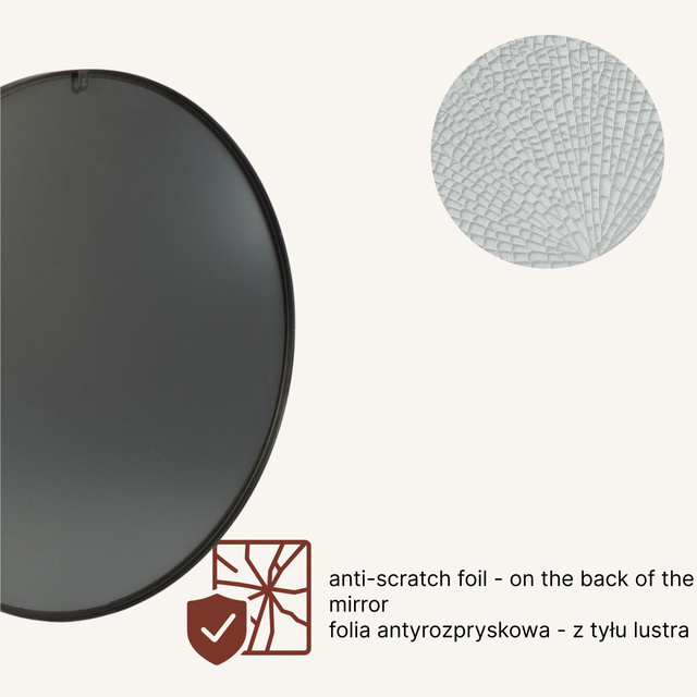 Oglindă rotundă NOOR, ramă metalică, culoare neagră, Ø 80 cm