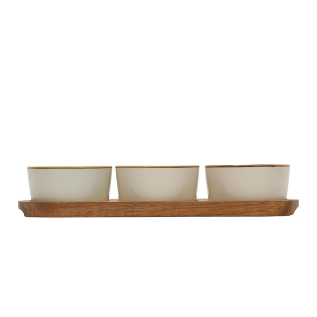 Set boluri de portelan, suport de salcam