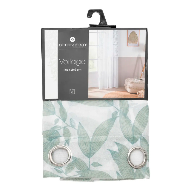 Perdea cu inele, model frunze, 140 x 240 cm